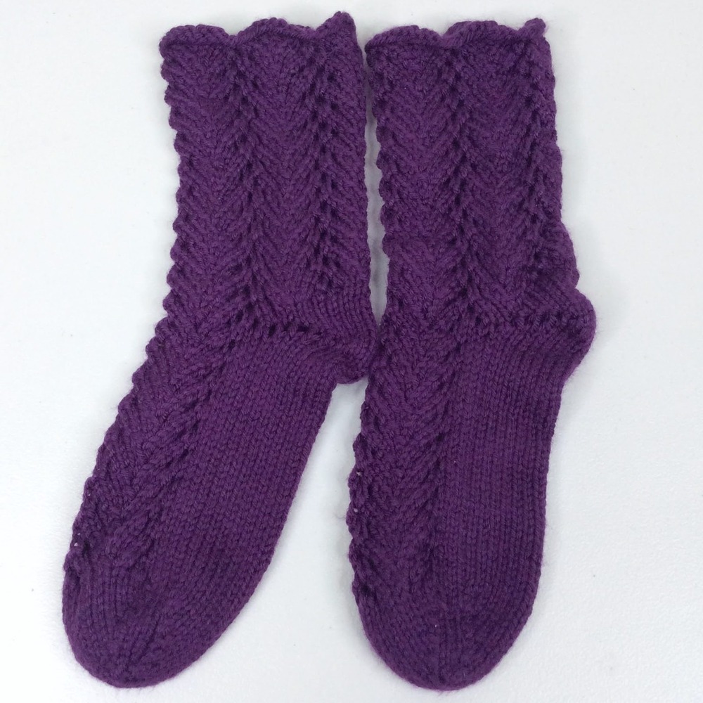 Women's Hand-Knit Slipper Socks Plum Purple Crocheted One Size
